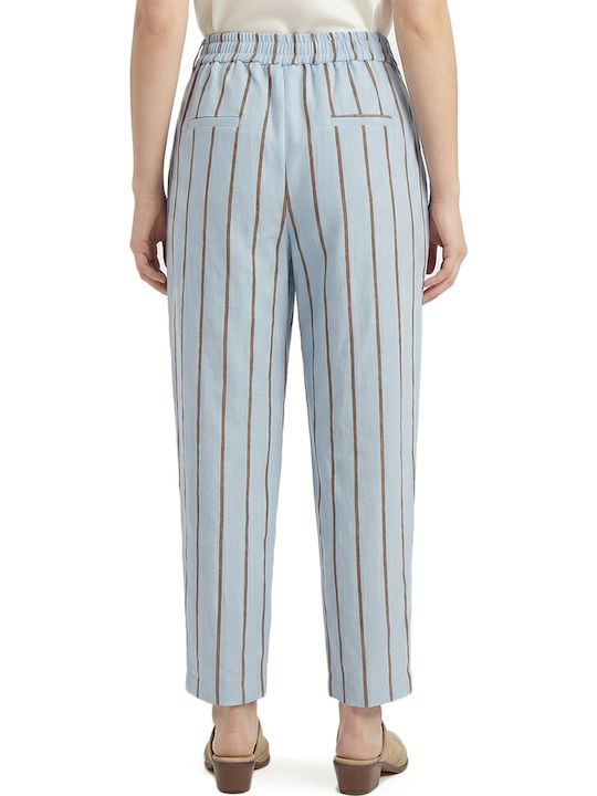 Women's High Rise Fabric Striped Brown-Blue Trousers