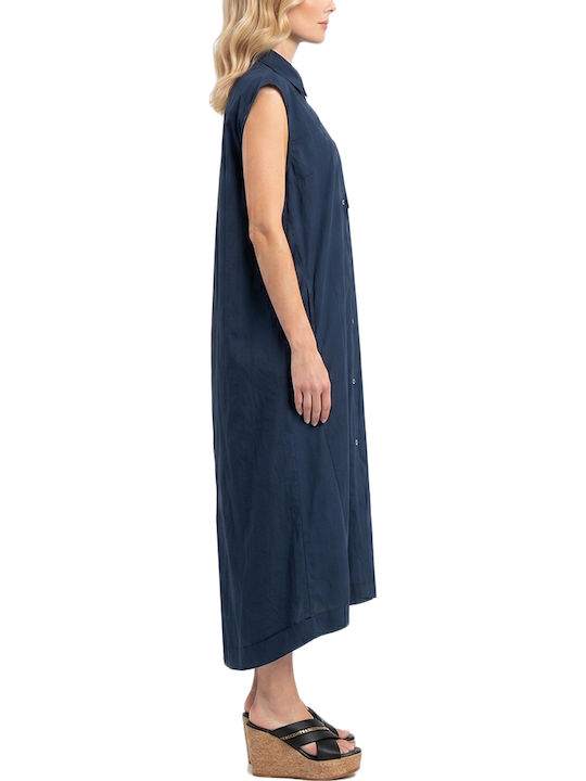 Summer Midi Shirt Dress Denim Blue
