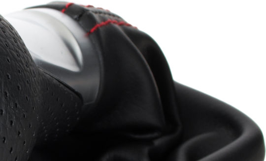 Audi A3 8p 03-12 Black Eco Leather + Silver 5 Speed Gear Shift Knob + Black Red Thread Gaiter