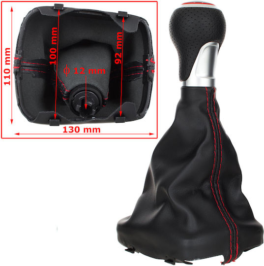 Audi A3 8p 03-12 Black Eco Leather + Silver 5 Speed Gear Shift Knob + Black Red Thread Gaiter