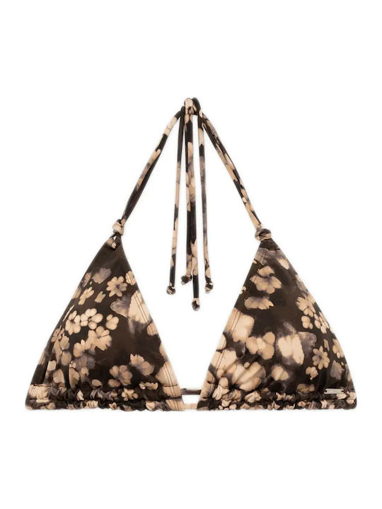 Bikini Triangle D Cup With Padding Floral Pattern Brown
