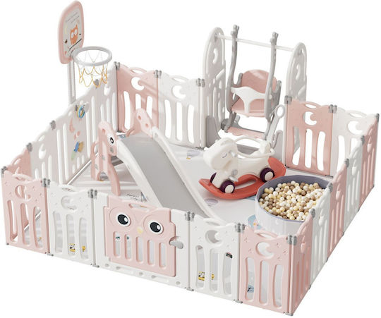Kidstoys Loc De Joacă Cu Coș De Baschet Leagăn Și Tobogan Roz