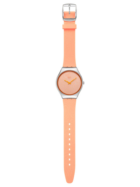 Swatch Womens Watch Battery with Orange Rubber Strap