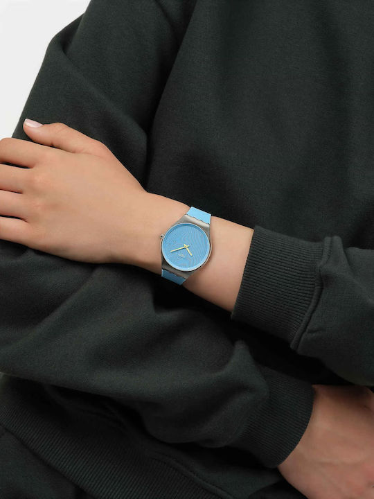 Swatch Γυναικείο Ρολόι Μπαταρίας με Μπλε Καουτσούκ Λουράκι