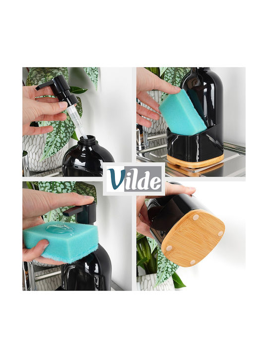 Vilde Kitchen Plastic Dispenser with Sponge Holder Black 500ml