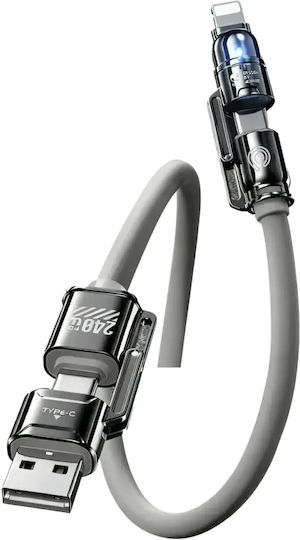 Hyperloq USB към Type-C / Lightning Кабел Черен HP.24-M