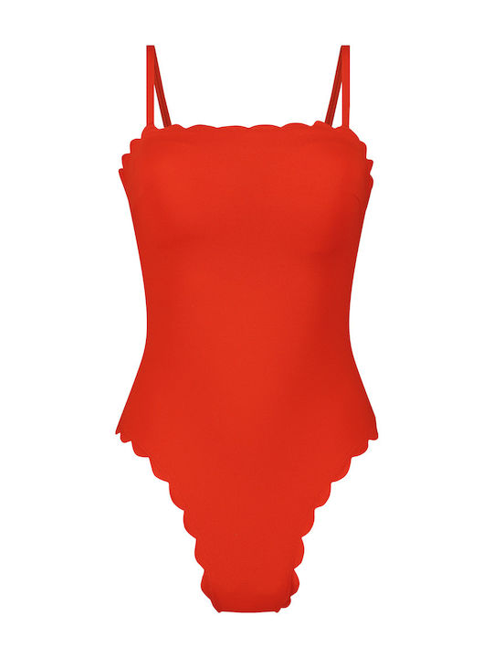 Costum De Baie Întreg Roșu Fără Bretele