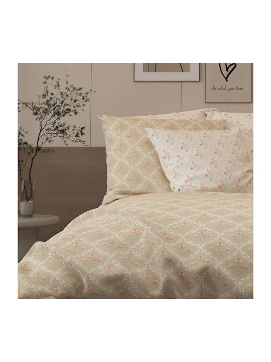 Charalambidis Textiles King Size Bed Sheet with Rubber Hugger 180x200+30cm Beige