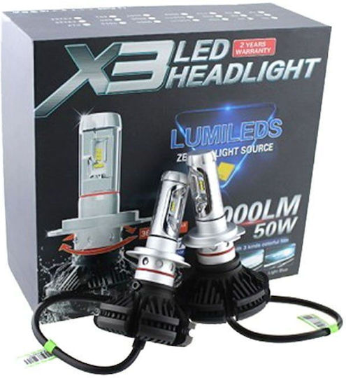Car Lamp H7 Cold White X3 LED Headlight 6000lm 50W H7