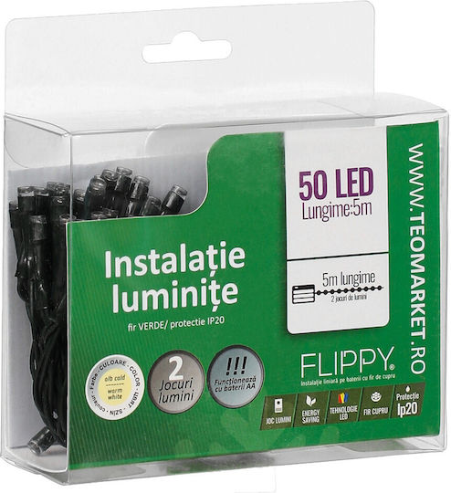 50 Λαμπάκια LED 5μ. Πράσινα Μπαταρίας σε Σειρά 2τμχ