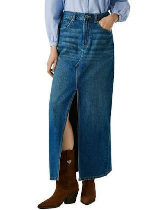 Denim Hohe Taille Maxi Damenrock Blau
