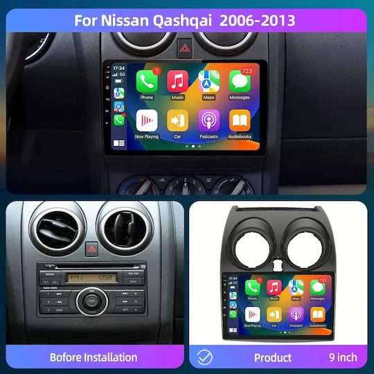 Auto-Audiosystem für Nissan Qashqai 2012 Bluetooth USB Eingebautes Wi-Fi GPS Apple CarPlay Android Auto mit 9" Touchscreen