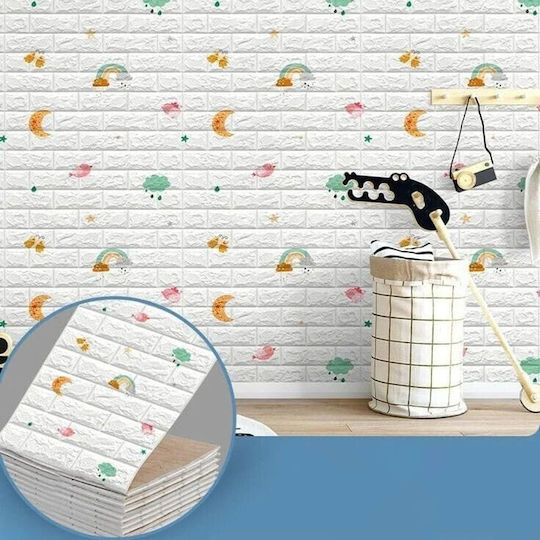 Panouri Decorative 3D Pentru Perete Spumă Autoadeziv Alb 70x77cm 10 Bucăți