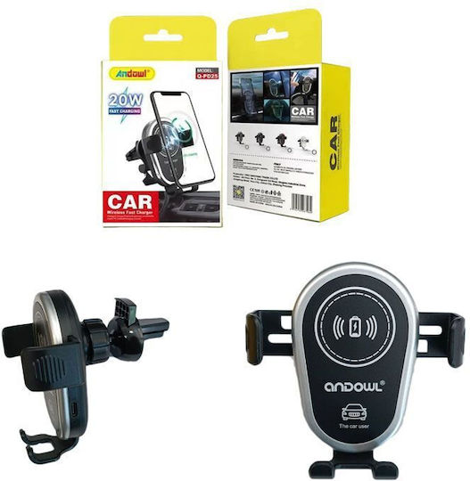 Andowl Βάση Κινητού Αυτοκινήτου με Ρυθμιζόμενα Άγκιστρα και Ασύρματη Φόρτιση Μαύρη
