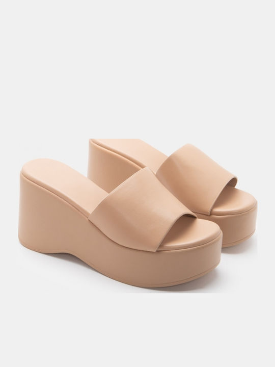 Damen Pantoletten mit Hoch Absatz in Beige Farbe