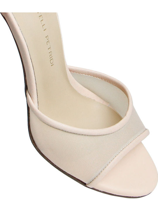 Leather Mules With High Heel In Pink Colour