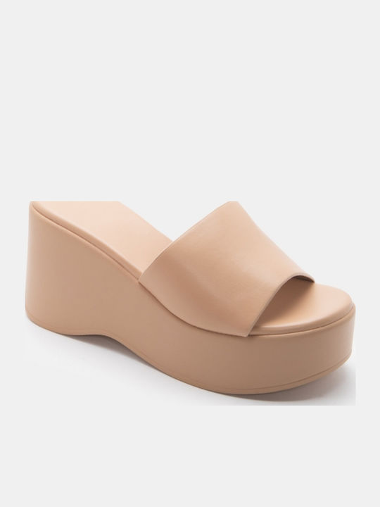 Damen Pantoletten mit Hoch Absatz in Beige Farbe