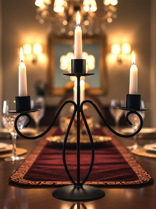Home&Styling Collection Metal Candle Holder With 3 Holders In Black Colour 23x23x8.5cm
