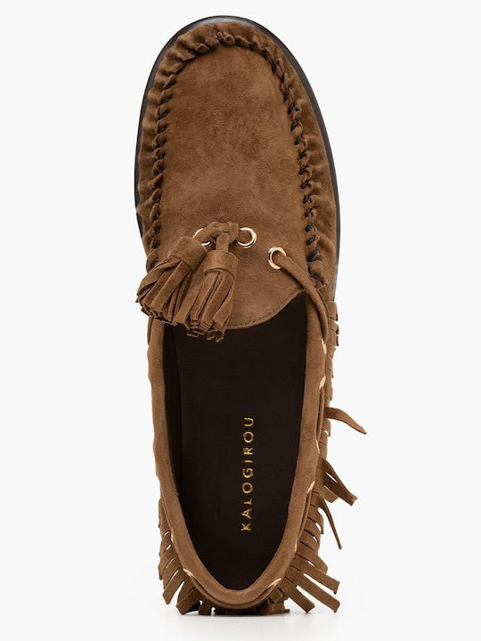Leather Women's Loafers In Brown Colour