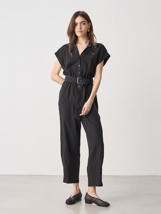 Women's Jumpsuit Black 95% Lyocell 5% Linen