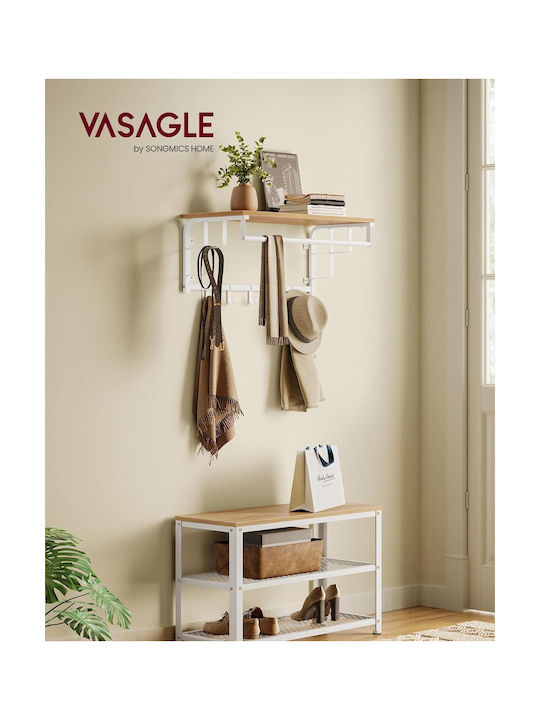 Vasagle Κρεμάστρα Τοίχου Ξύλινη 5 Θέσεων Χρυσή 66x27x30cm