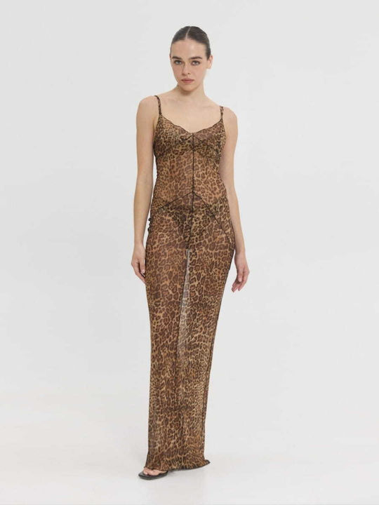 Summer Maxi Evening Slip Dress with Lace Animal Pattern