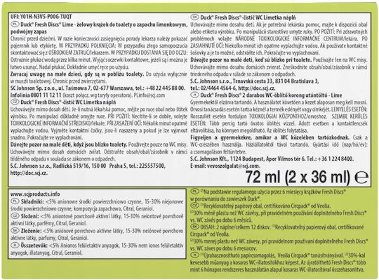 Duck Fresh Discs Bloc De Toaletă Cu Miros De Prospețime Lime 2x36ml