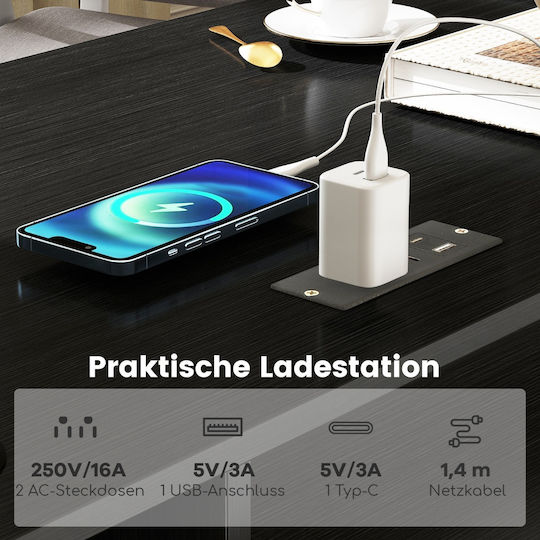 Γωνιακό Γραφείο Ξύλινο Μαύρο με USB θύρες 168x168x76εκ.