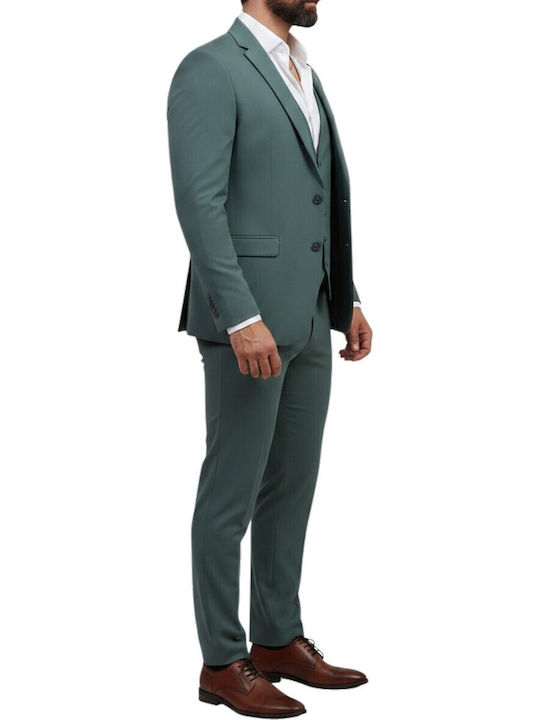 Men's Suit with Vest Slim Fit Verde