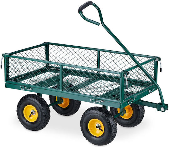 Relaxdays Cărucior Pneumatic de Grădină Verde Închis Galben Negru 50x110x50 Cm Capacitate Maximă 200 Kg Roți Pneumatice