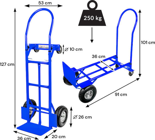 Mega-m 2-in-1 Blue Transport Warehouse Trolley Mill 250kg Carton N