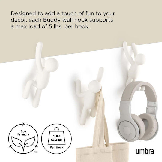 Umbra Wall Hanger Buddy Plastic White 8.9x16.5cm 3 Pieces