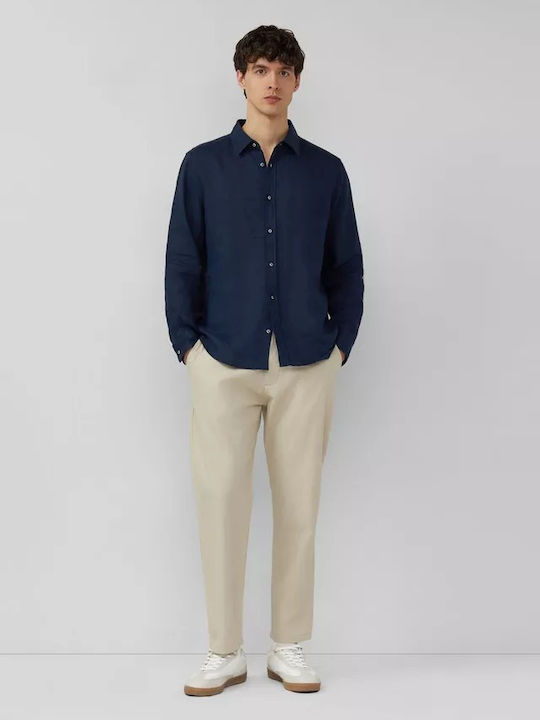 Long Sleeve Linen Shirt Navy Blue