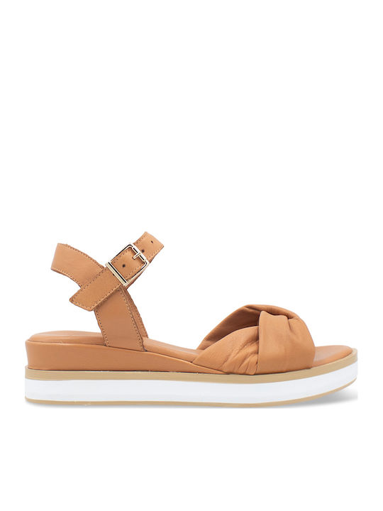 Women's Leather Ankle Strap Platforms Brown