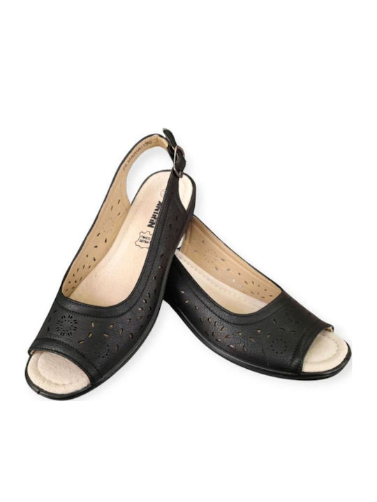 Antrin Γυναικεία Peep-toe Πέδιλα Μαυρο