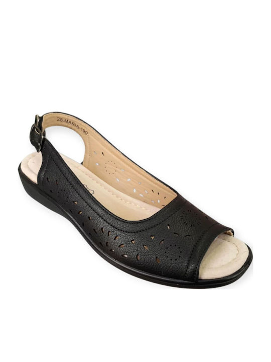 Antrin Γυναικεία Peep-toe Πέδιλα Μαυρο