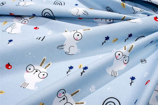 Dimcol Детска Покривка За Завивка Rabbit Garden 584 Небесносиня 120x160см