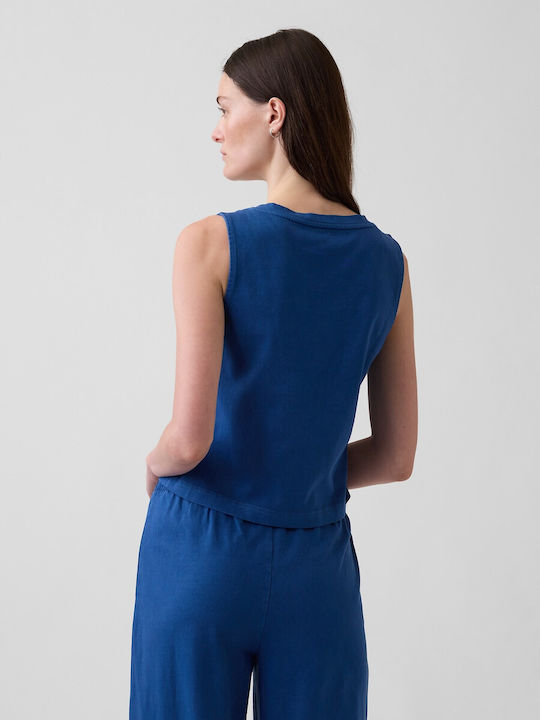 Women's Cotton Sleeveless Blue Crop Top