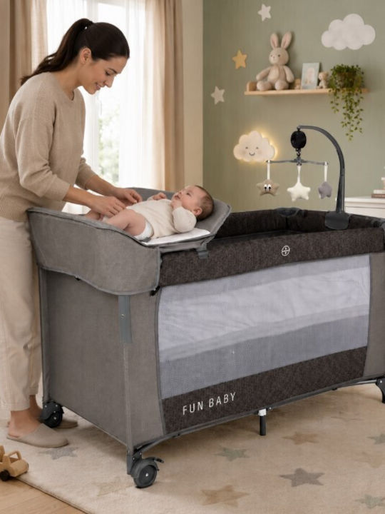 Fun Baby Playpen 2 Levels With Changing Table & Gray Mattress 62x125cm