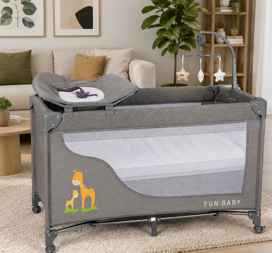 Fun Baby Playpen 2 Levels With Changing Table & Mattress Gray 62x125cm