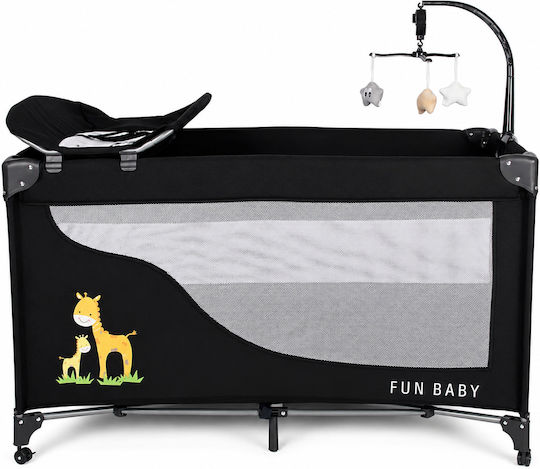 Fun Baby Pătuț De Joacă Cu Două Nivele Cu Masă De Schimbat Scutece Și Saltea Negru 62x125cm