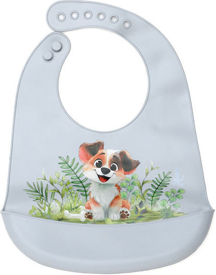 Kiokids Waterproof Silicone Bib with Button and Pocket Blue/Gray for 4 Months+