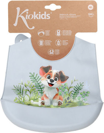 Kiokids Waterproof Silicone Bib with Button and Pocket Blue/Gray for 4 Months+