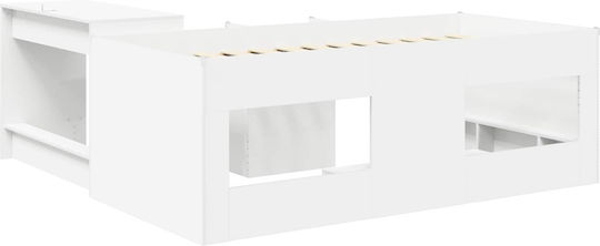 Kinderbett Klassisch Einzel mit Schreibtisch Weiß für Matratze 98,5x200cm