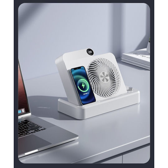 Ventilator 2în1 Flippy Wireless Funcție Încărcare Telefon 100 Niveluri Viteză 2400 mAh 5V 2A 25 X 16,5 X 24 Cm Alb