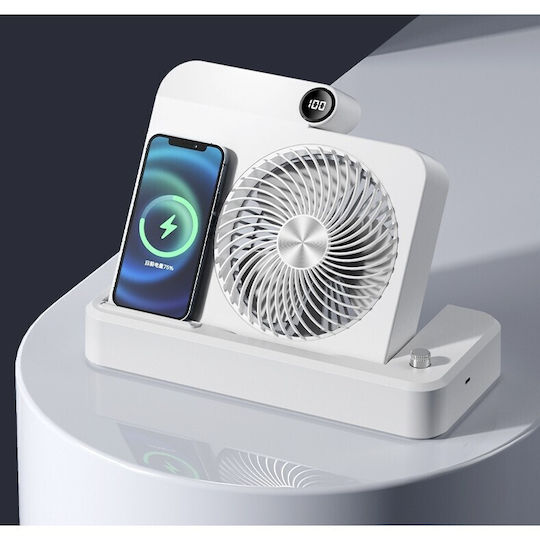 Ventilator 2în1 Flippy Wireless Funcție Încărcare Telefon 100 Niveluri Viteză 2400 mAh 5V 2A 25 X 16,5 X 24 Cm Alb