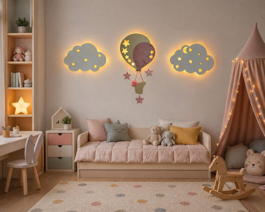 Kids Wooden Wall Lights Hot Air Balloon Clouds