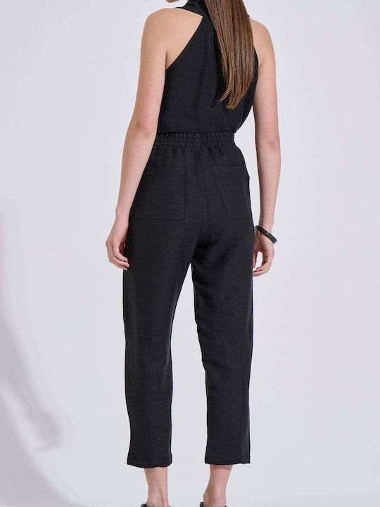 Women's Fabric Trousers with Rubber Band Black
