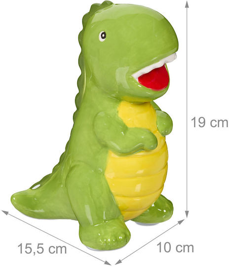 Relaxdays Pușculiță Dinozaur Verde Galben Roșu 19x15,5x10cm Ceramică