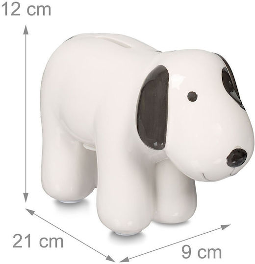 Cutie de Bani Ceramică Copii Adulți Design Câine Alb Negru 12x21x9 Cm